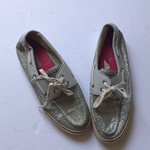 Sherry topsides silver & grey glitter size 8